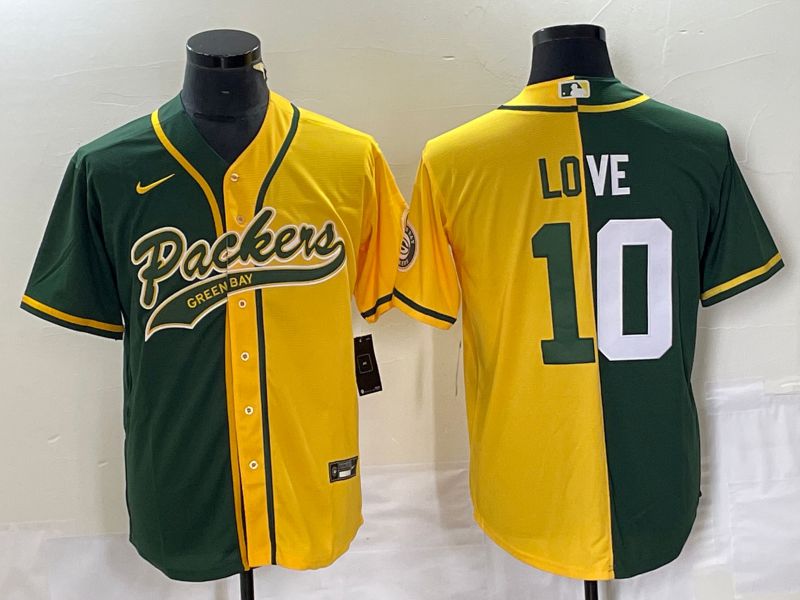 Men Green Bay Packers #10 Love Green yellow Nike 2023 Co Branding Game NFL Jersey style 1->los angeles lakers->NBA Jersey